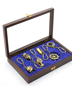 Ahşap Kutulu Pirinç 6'lı Anahtarlık Seti 2668