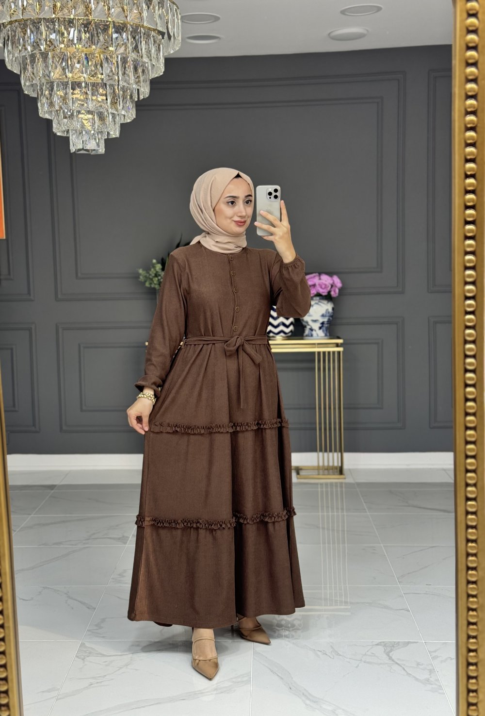 3834 1 - Kaptiya Hale elbise - kahve