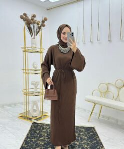 Kahve Pınar Triko Elbise Tesettür Giyim