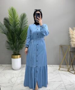 Düğmeli Kot Elbise Açık Mavi