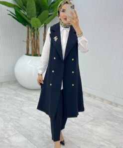 Broşlu Ala Yelek Takım Tesettür Giyim