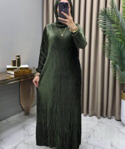 Alternative view of Multi Piliseli Kadife Elbise Haki