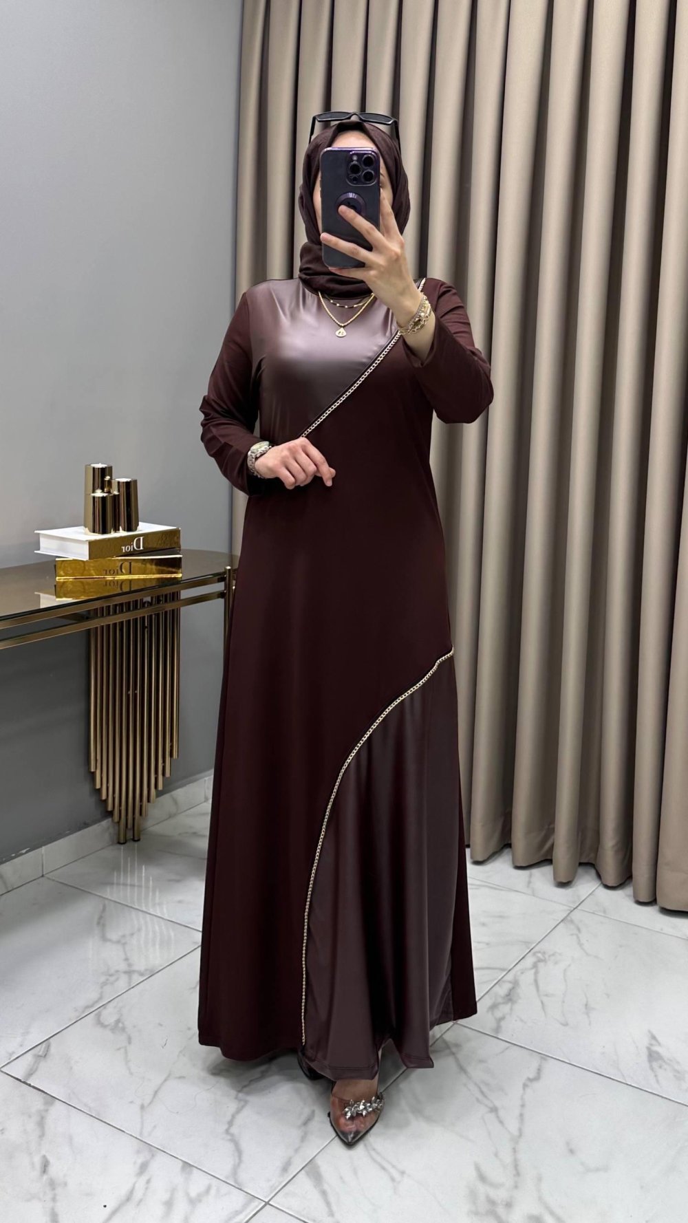 9061 2 20251204185718 4 - Kaptiya Hatun Elbise Kahve - Görsel 2